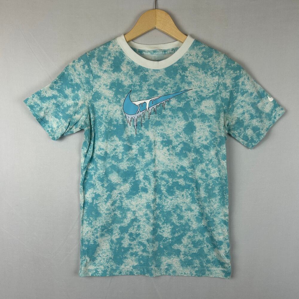 Nike Sportswear Ice Tie Dye Swoosh Blue Frozen Shirt Short Sleeve Size L